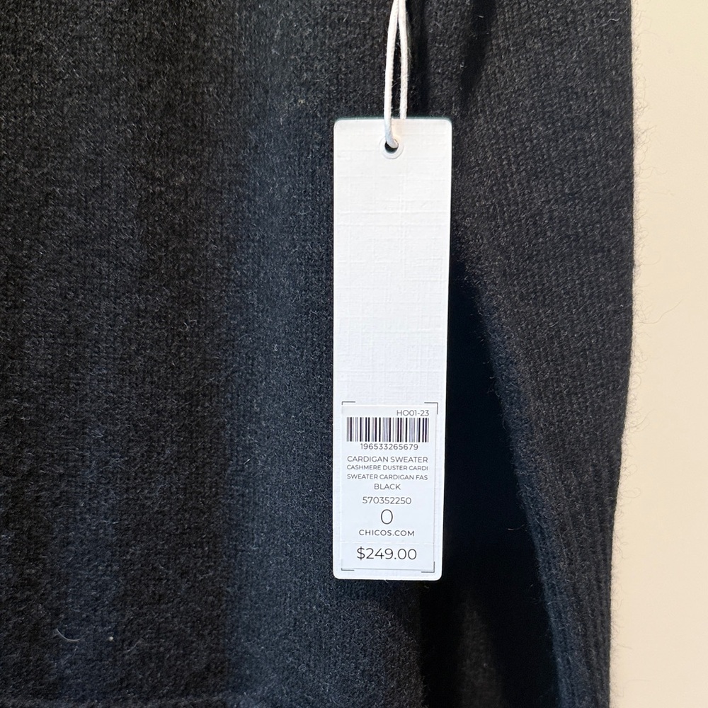 Chico's 100% Cashmere Black Open Front Long Cardigan/Duster NWT - Picture 4 of 6